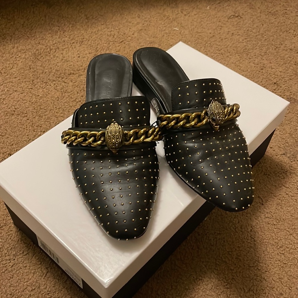 Kurt Geiger London Chelsea Studded Chain Detail Leather Mules